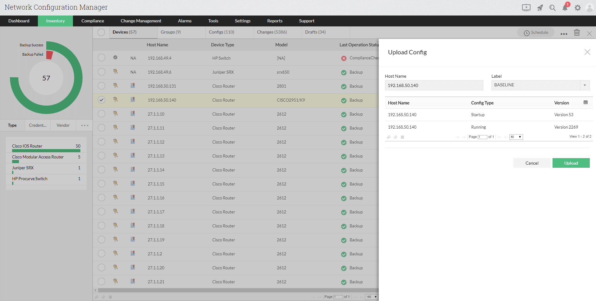 Configuration versioning and labelling - Upload config