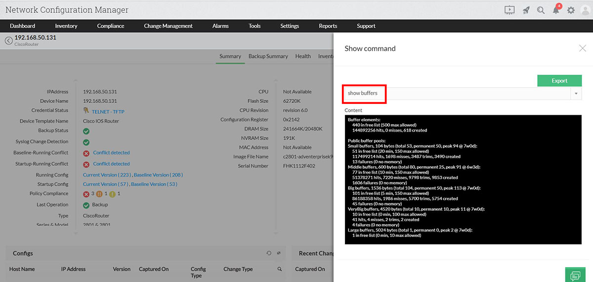 Command execution for buffer activity information : Show Buffer