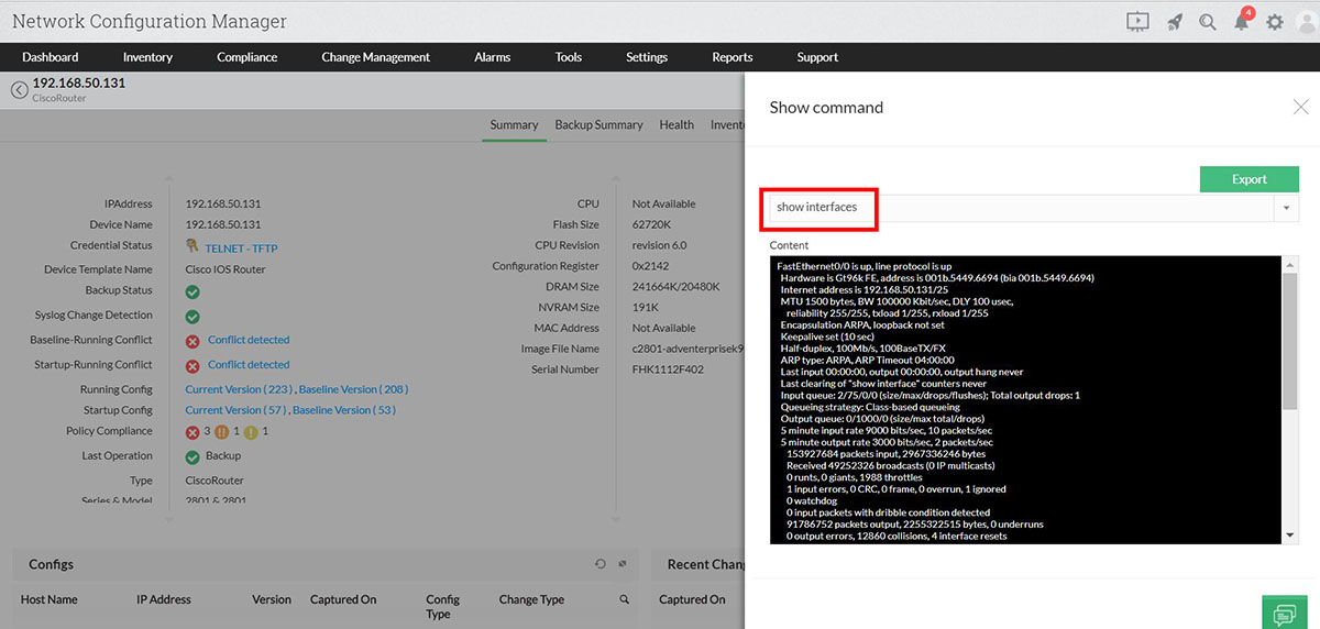 Command execution for interface details : Show interface