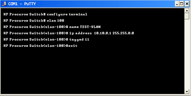Configuring VLAN in HP switch using PuTTY