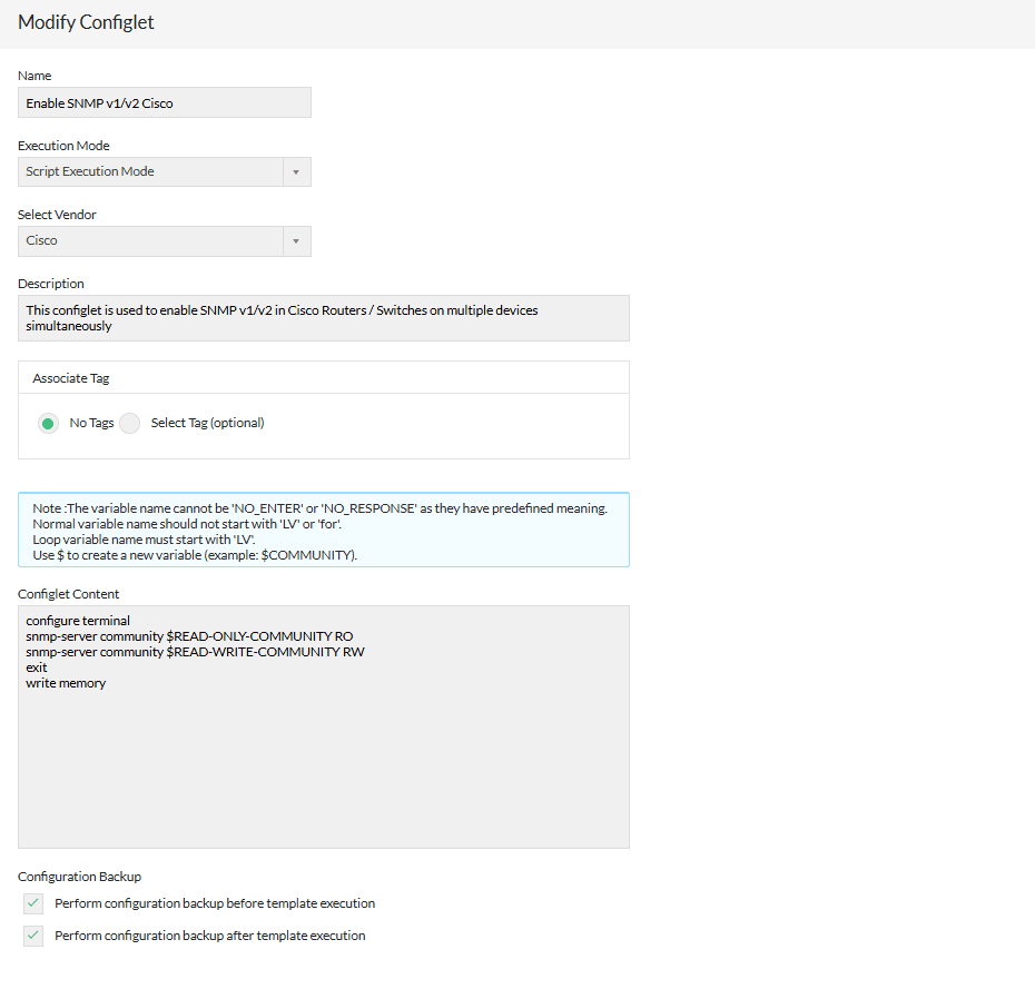 Enable SNMP Cisco Router - ManageEngine Network Configuration Manager