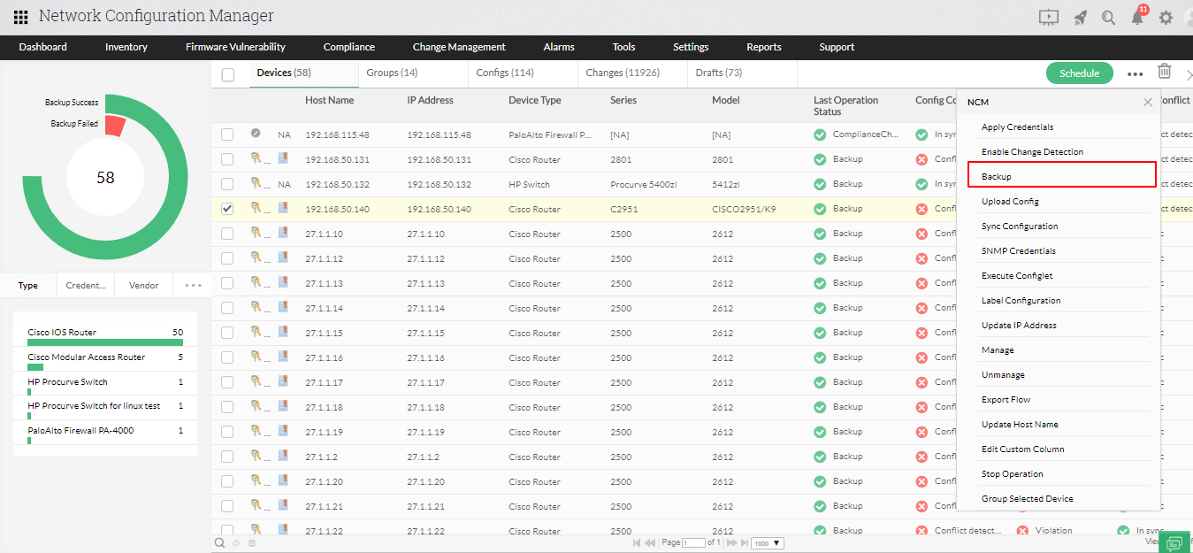 Backup Configurations - ManageEngine Network Configuration Manager
