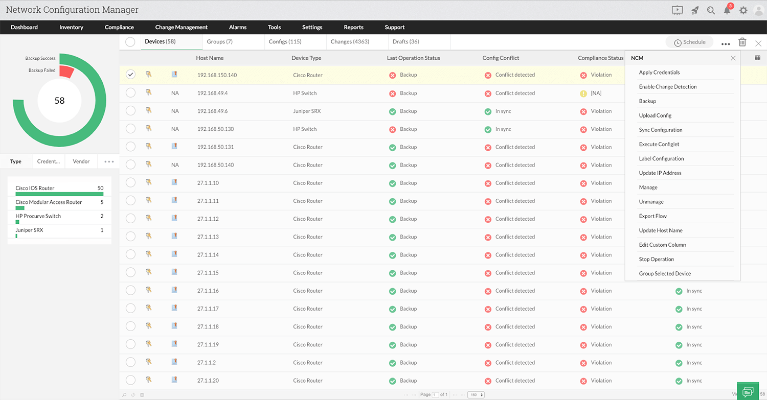 Restore Configuration - ManageEngine Network Configuration Manager