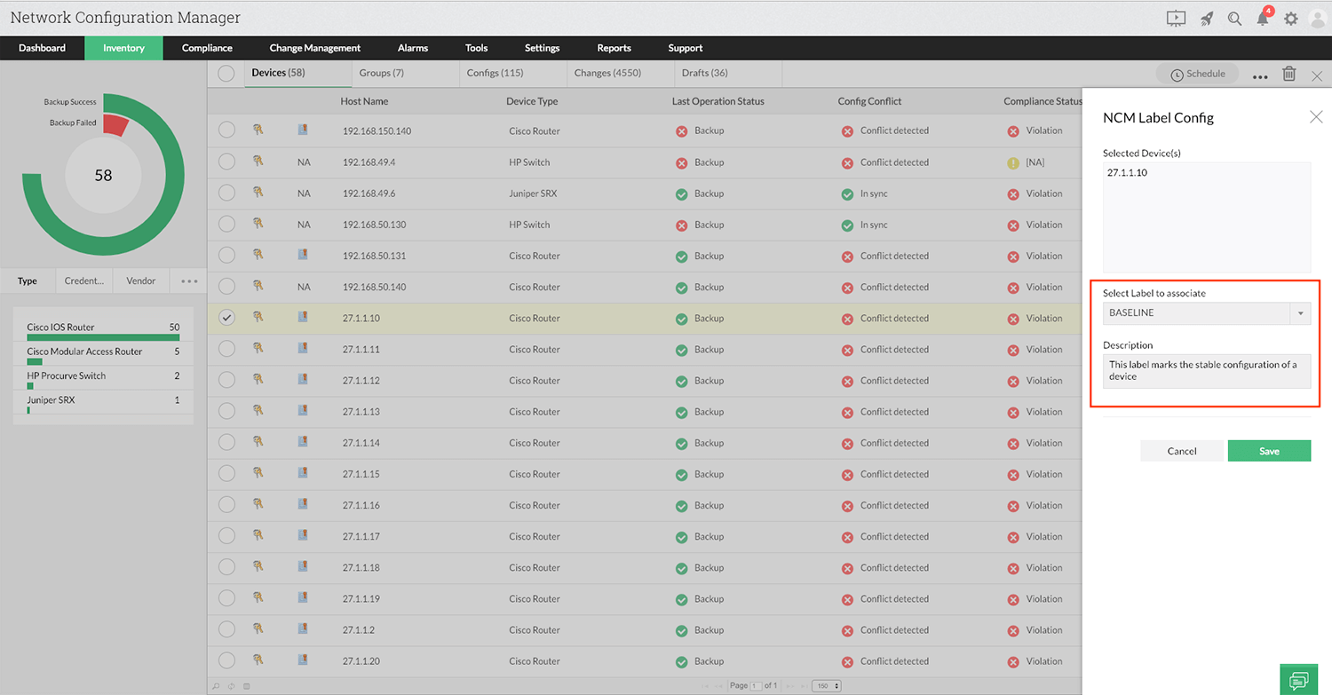 Recover Device Configuration - ManageEngine Network Configuration Manager