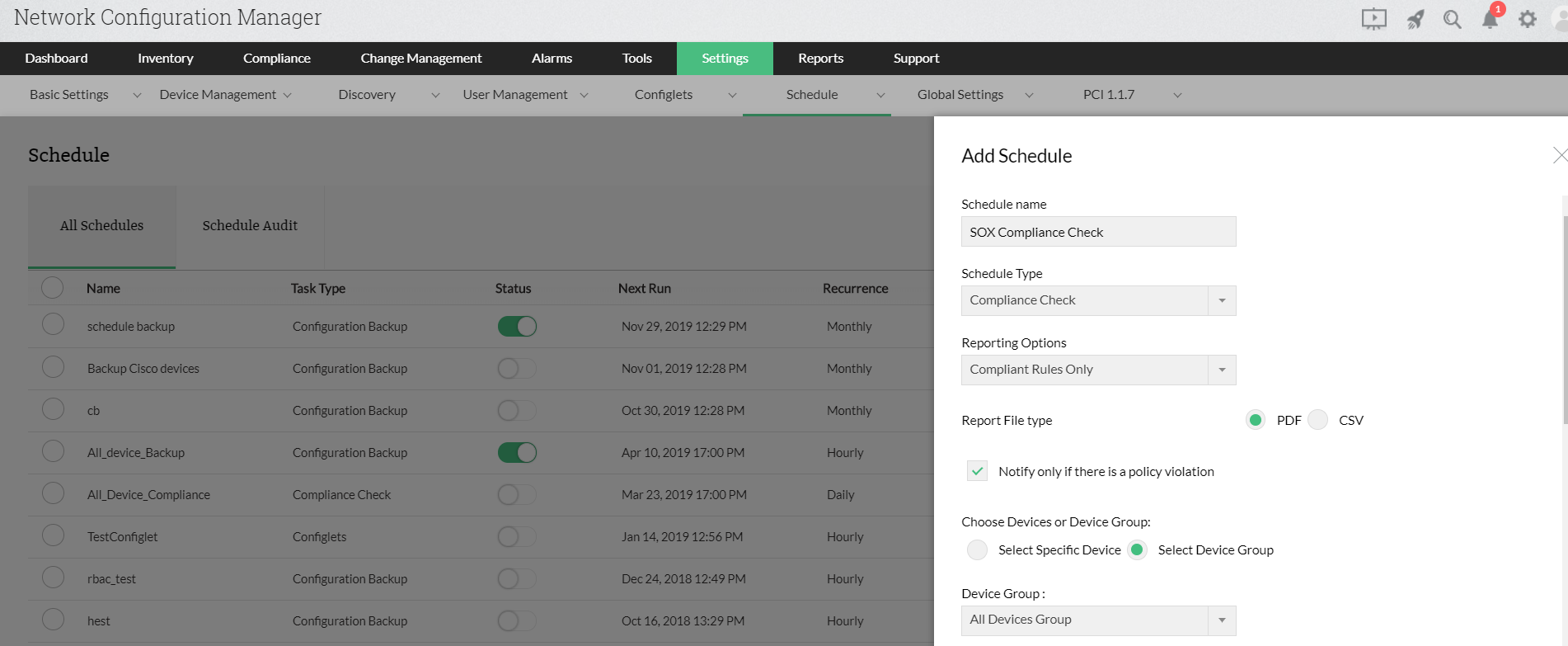 Scheduling Compliance Reports in NCM