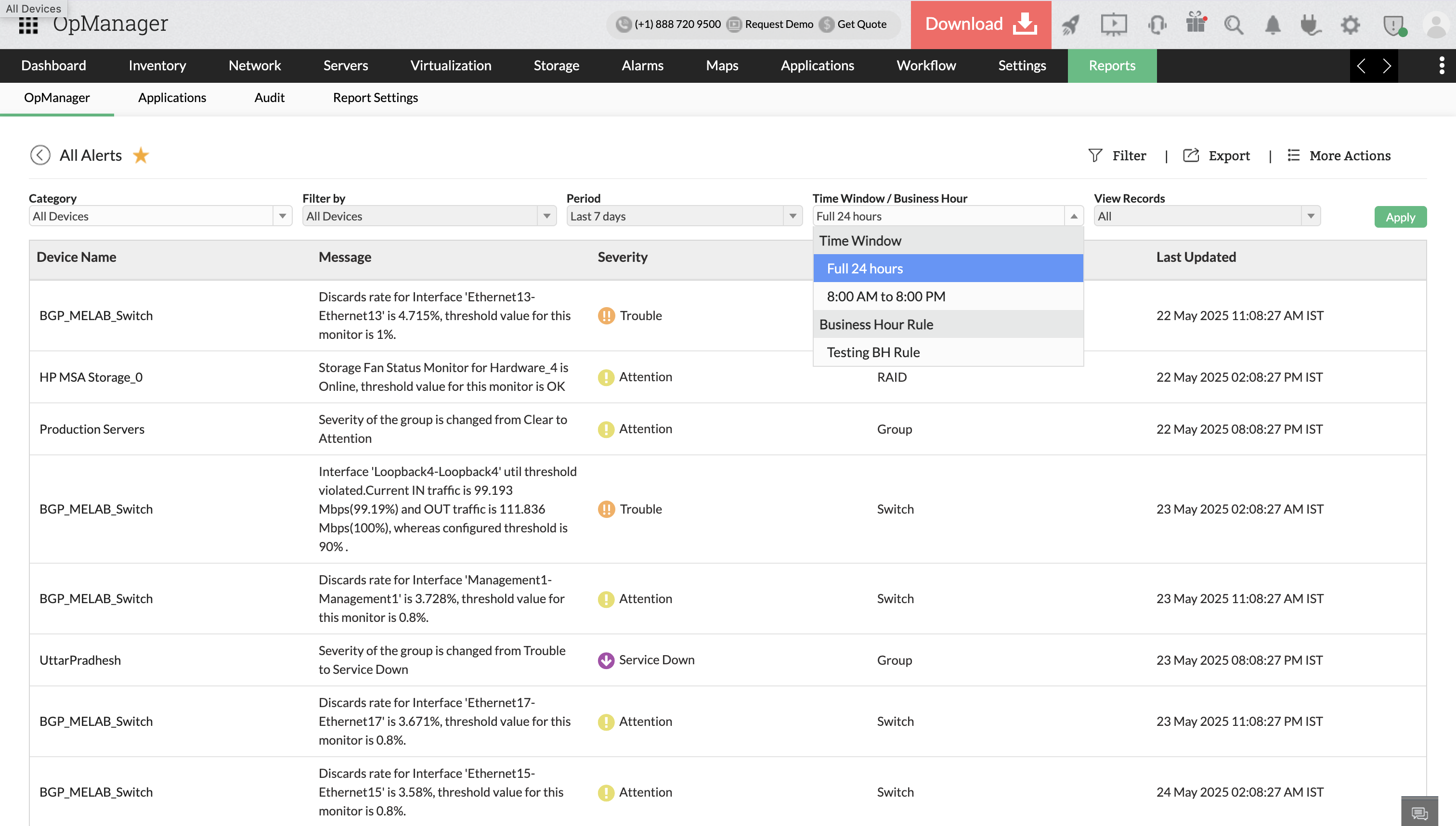 Filter by Report- OpManager