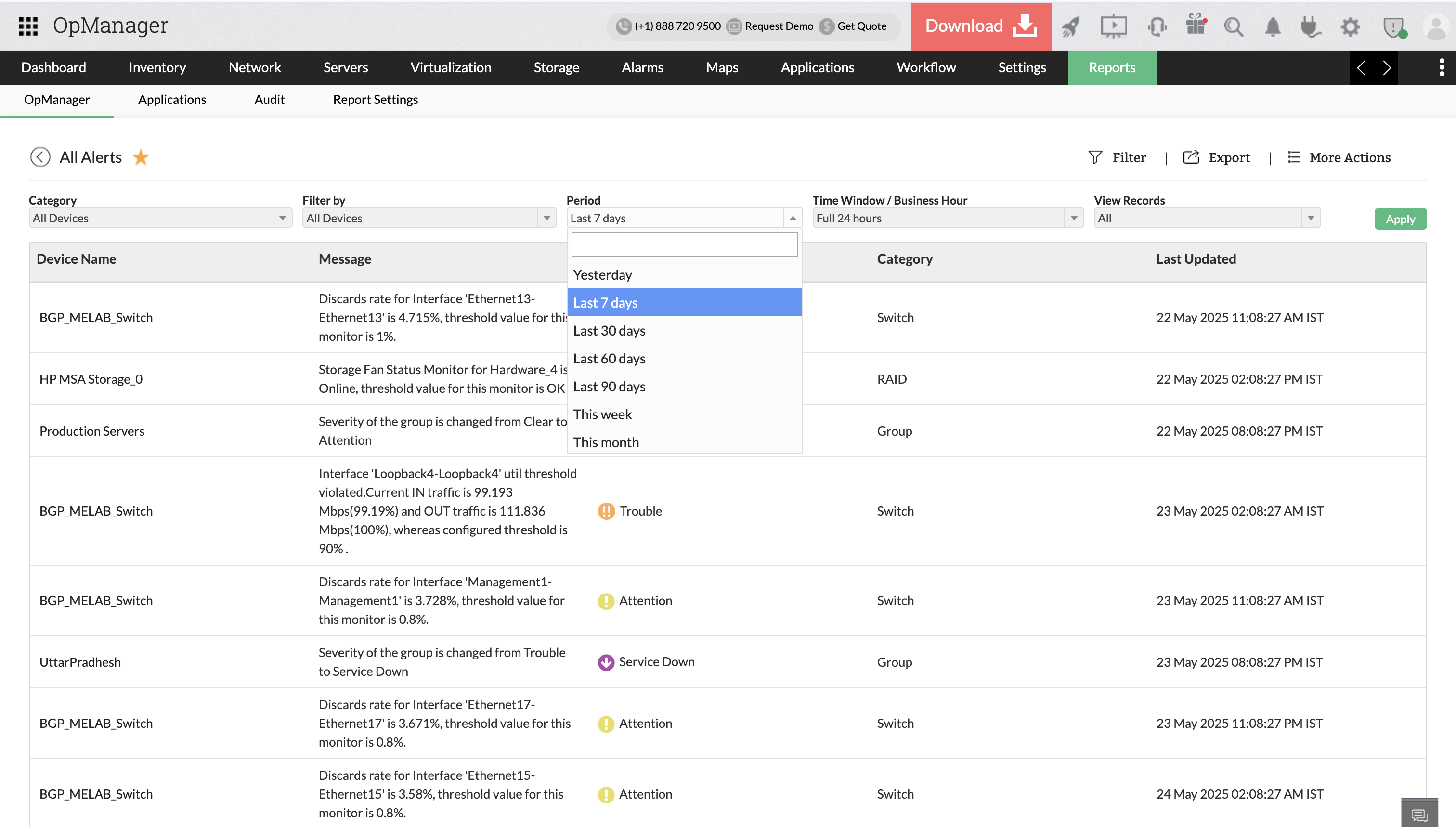 Filter by Report- OpManager