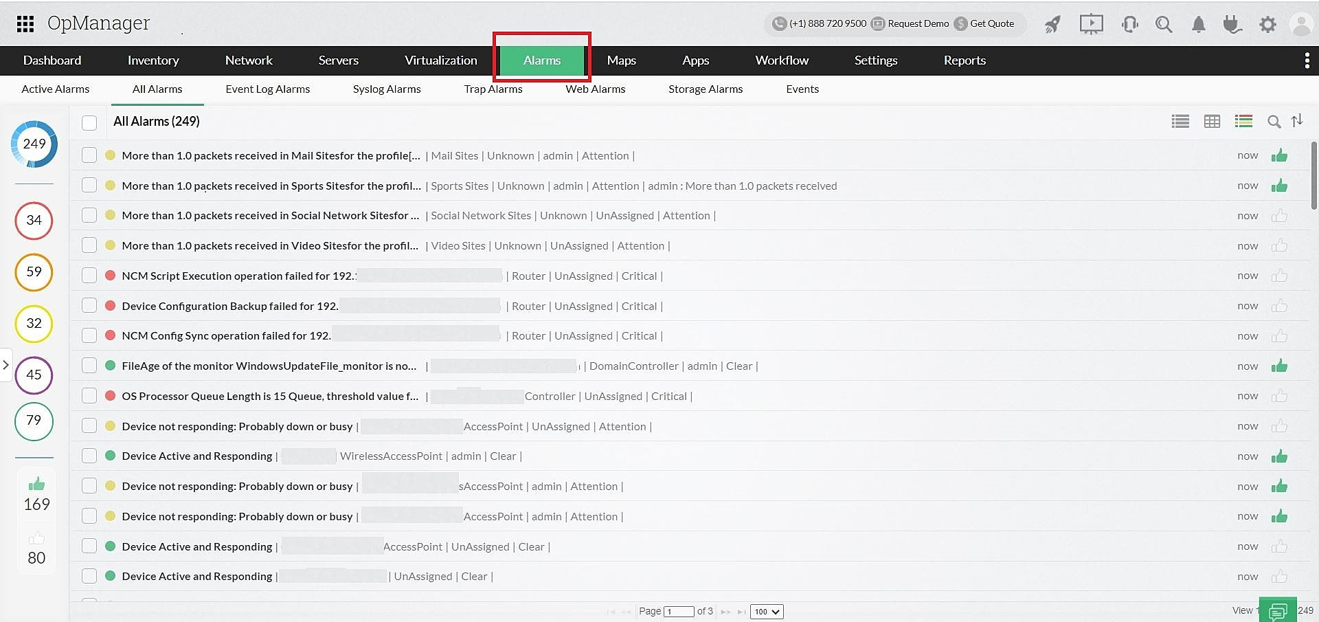 Network performance alarms - ManageEngine OpManager