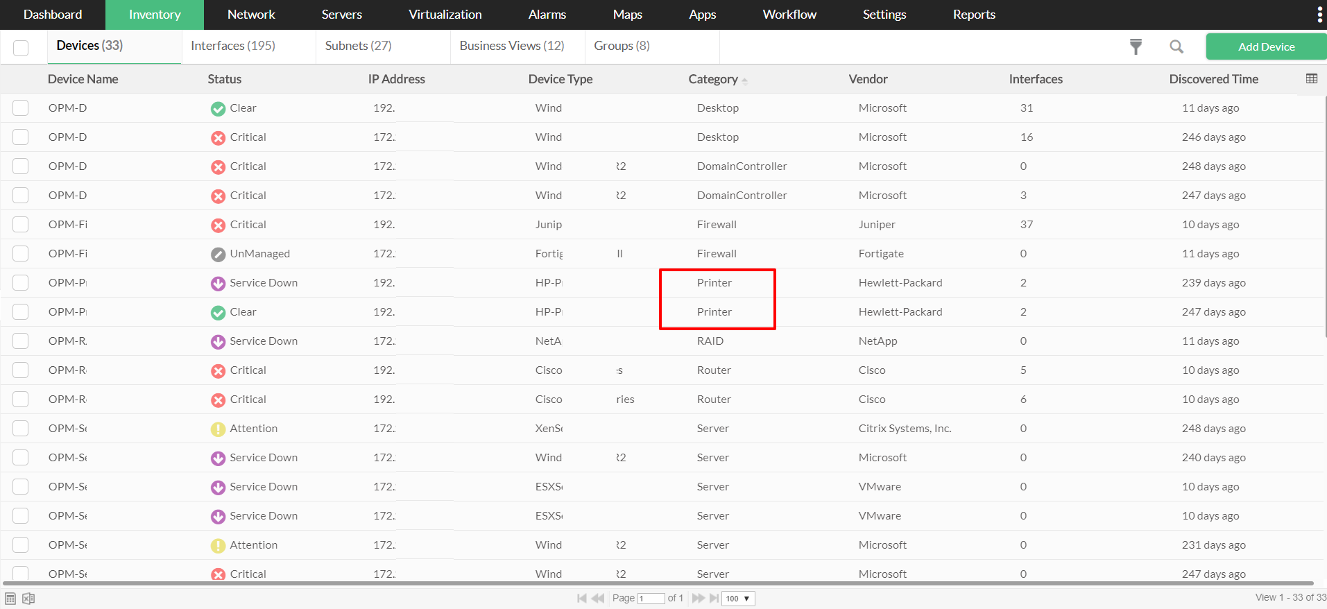 Network printer management - ManageEngine OpManager