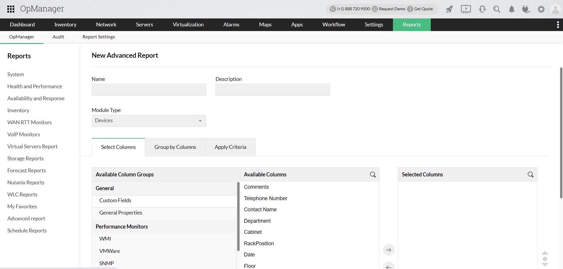 Custom reports- ManageEngine OpManager