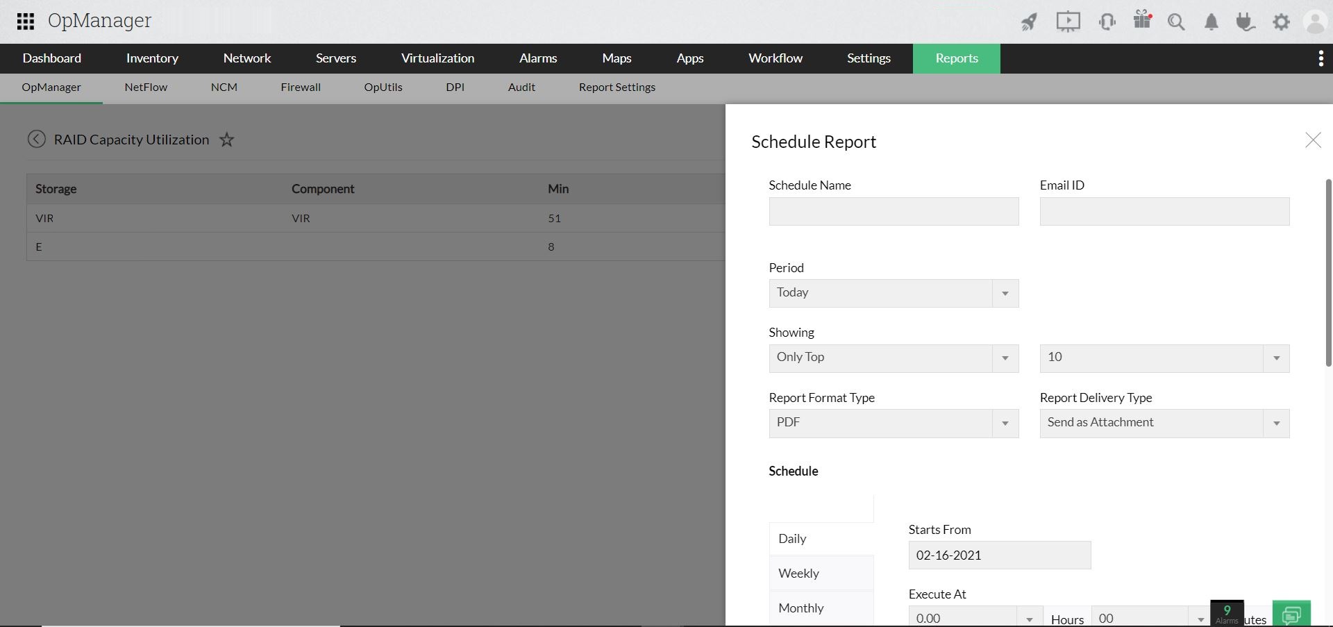 Capacity trend reports- ManageEngine OpManager