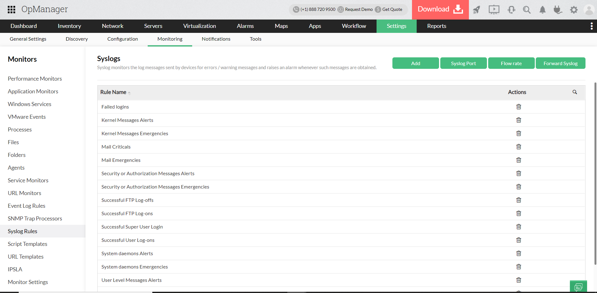 Syslog rules management- ManageEngine OpManager