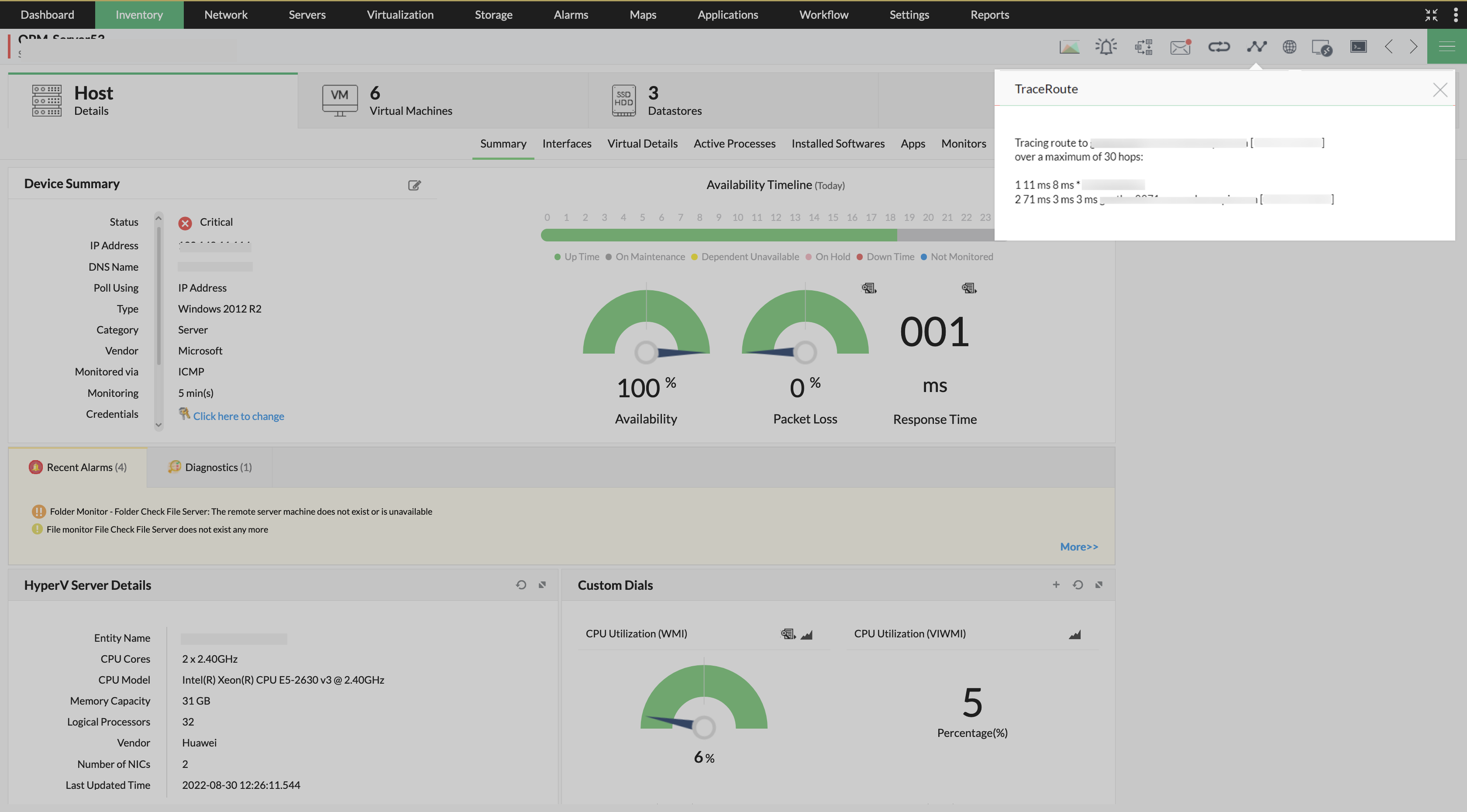 Traceroute network tool - ManageEngine OpManager