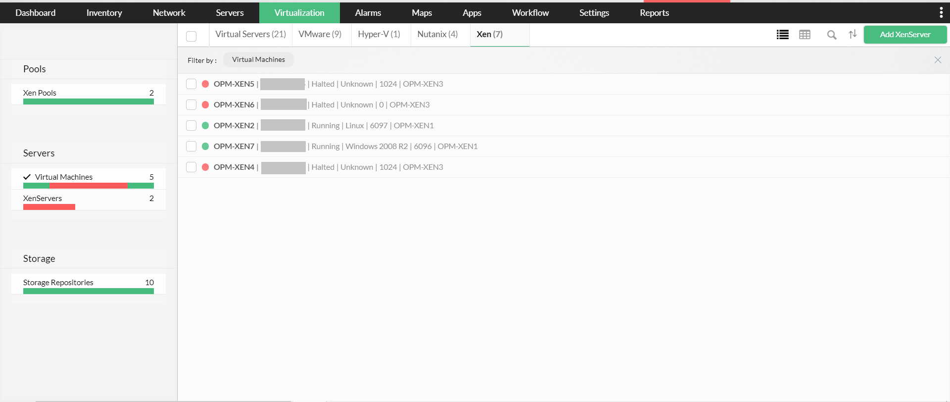 Citrix Xen inventory - ManageEngine OpManager