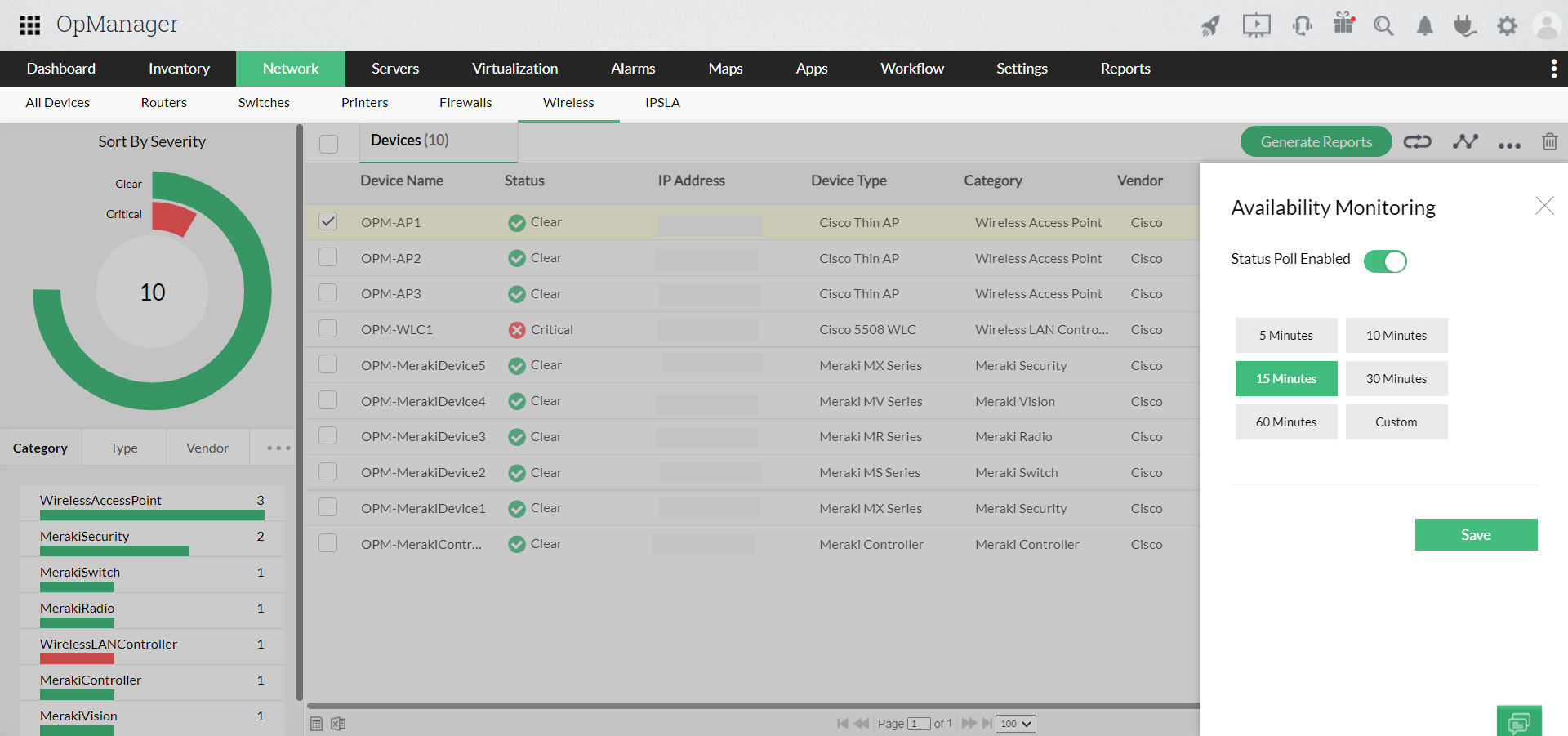 Wi-Fi availability monitoring - ManageEngine OpManager