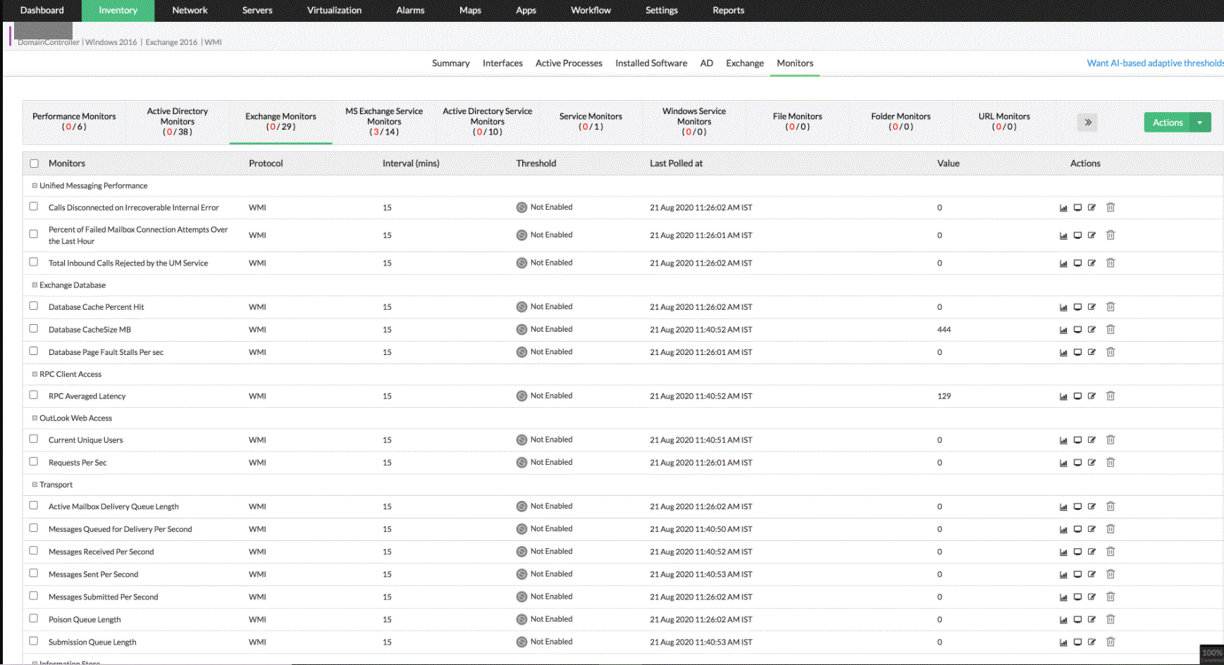 Exchange monitoring information store