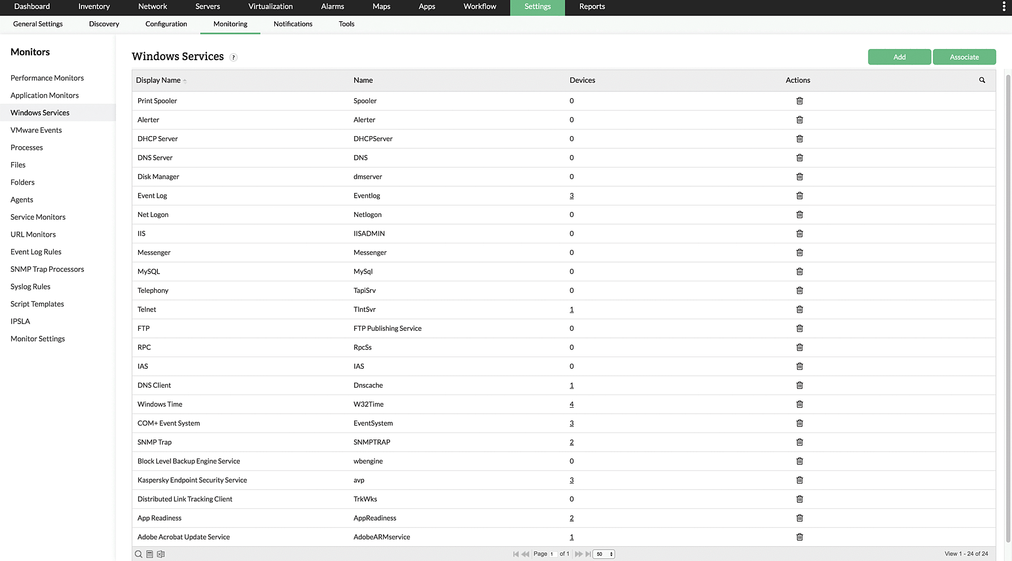 Windows services monitoring ManageEngine OpManager