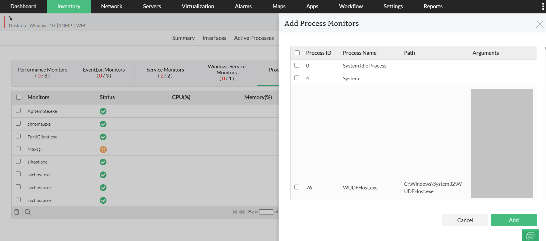 Microsoft process monitoring- ManageEngine OpManager