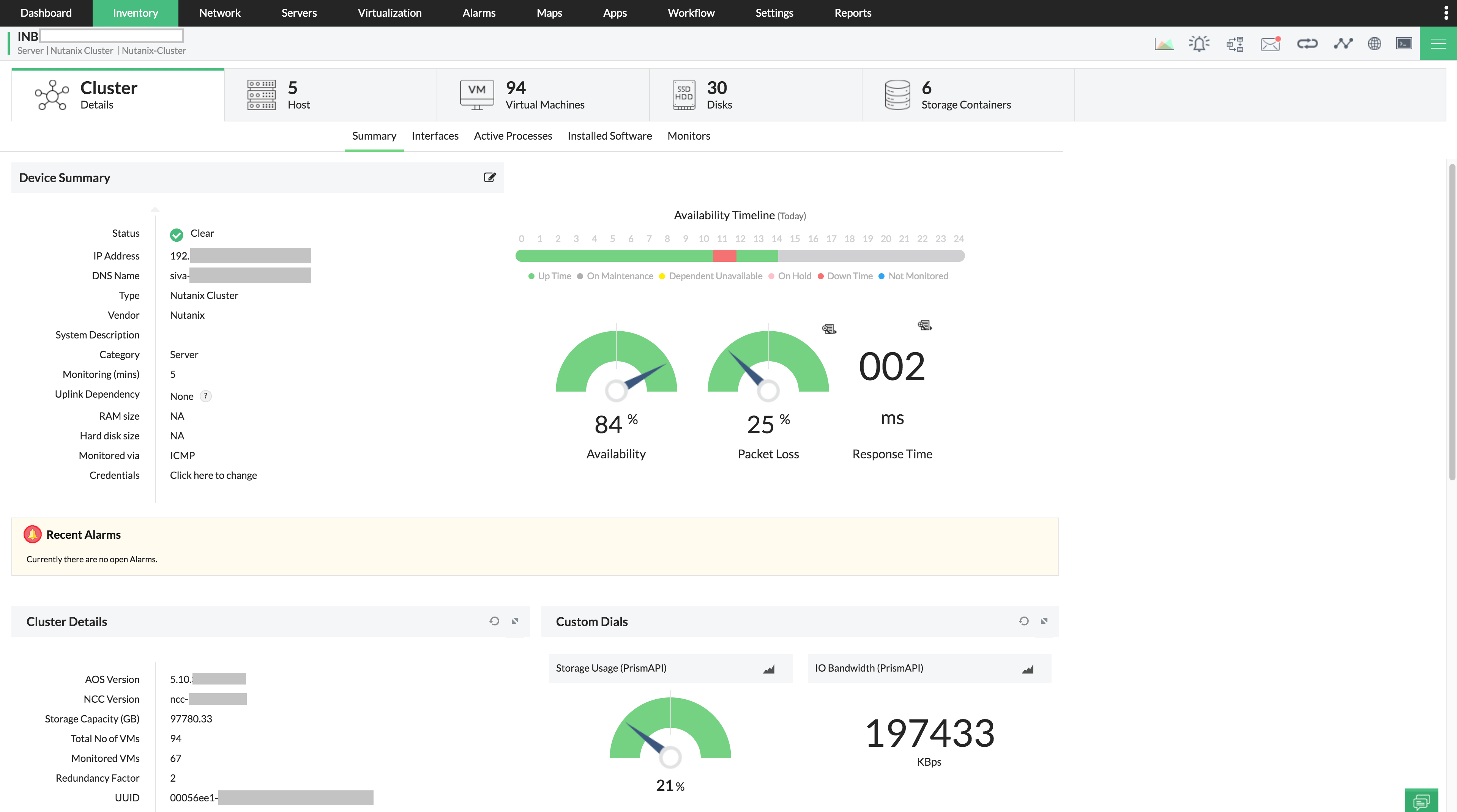 Nutanix cluster monitoring - ManageEngine OpManager