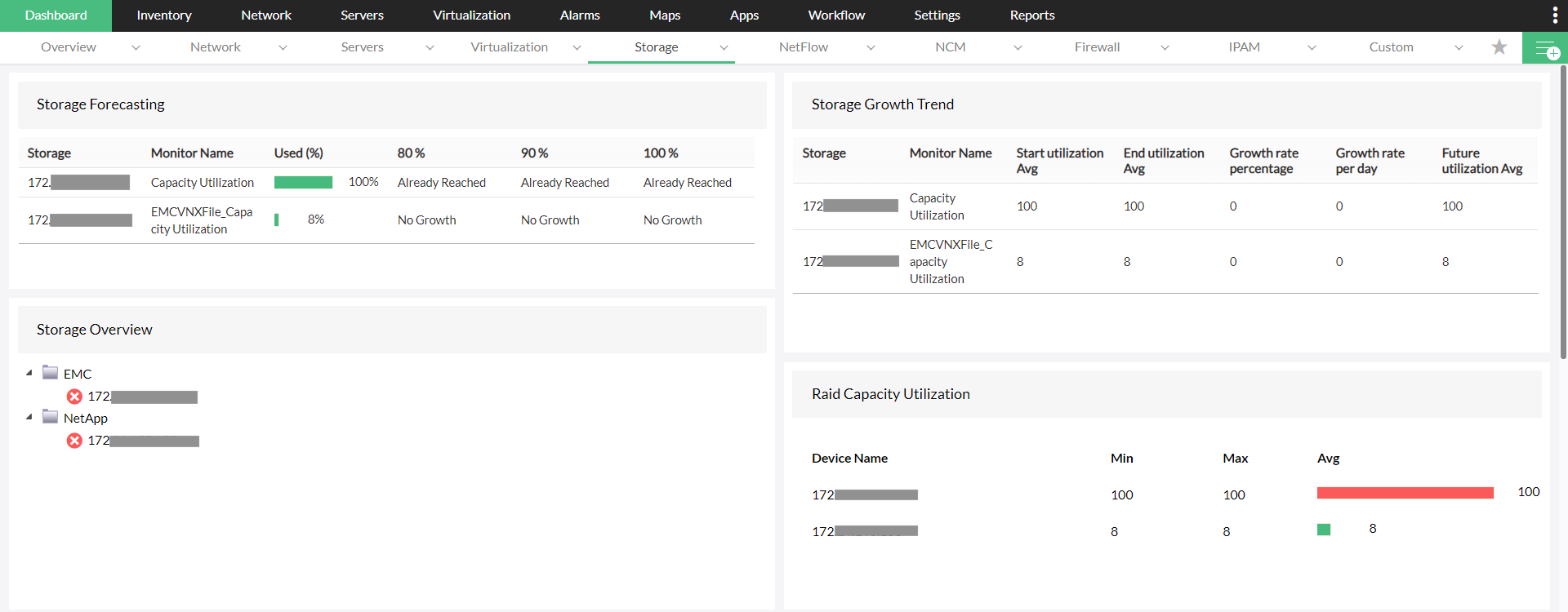 Storage capacity planning- ManageEngine OpManager