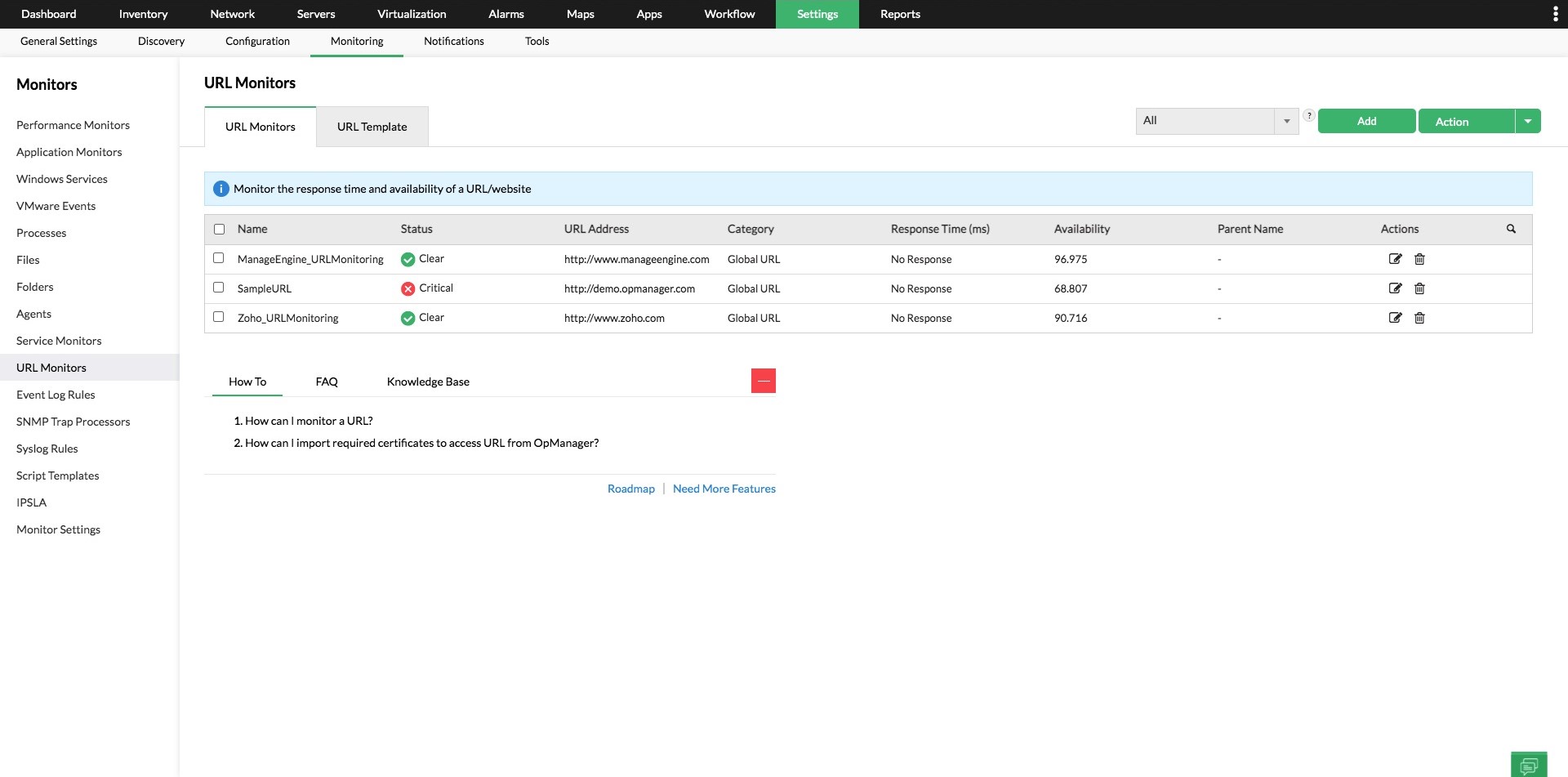 URL monitoring - ManageEngine OpManager