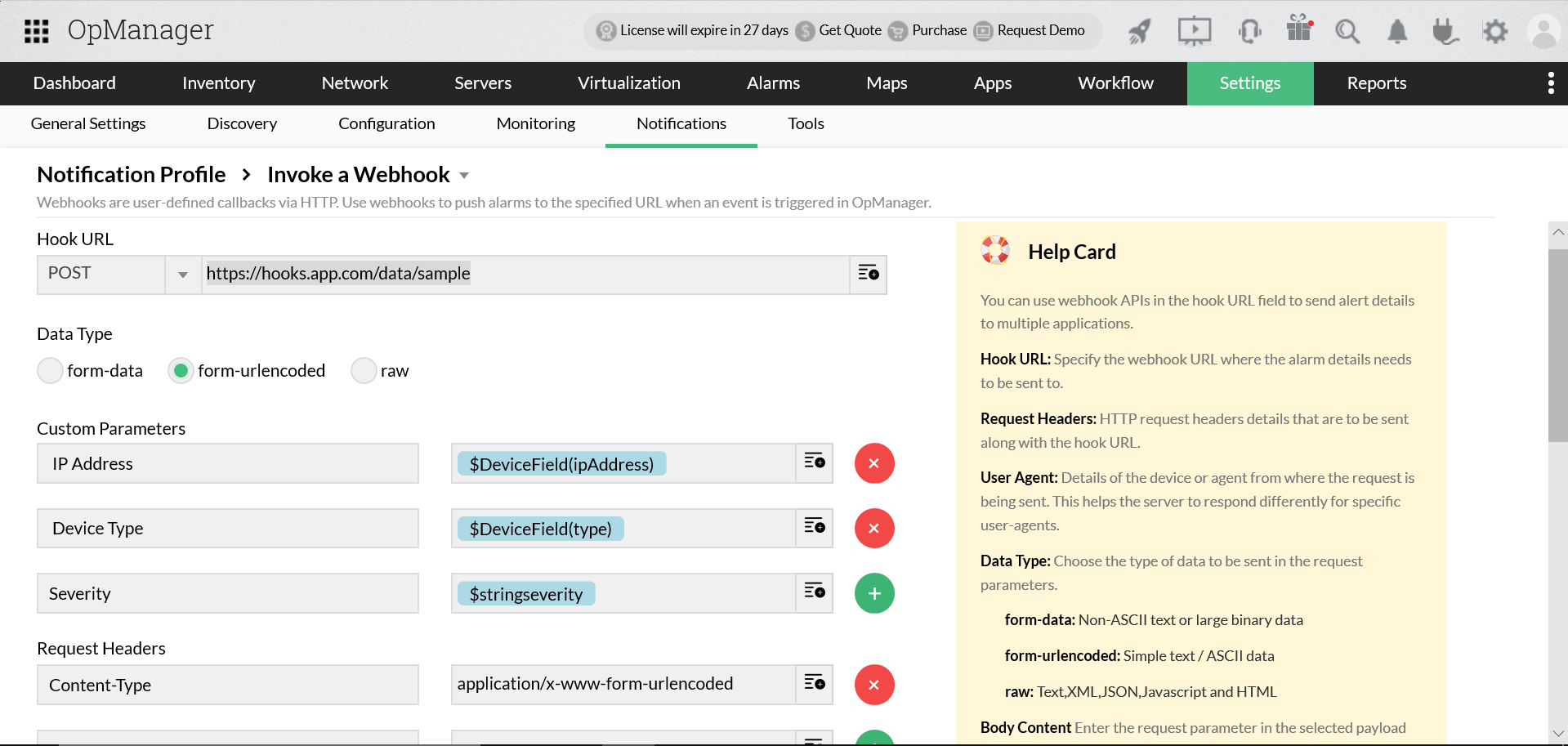 Integrate Webhook with OpManager - ManageEngine OpManager