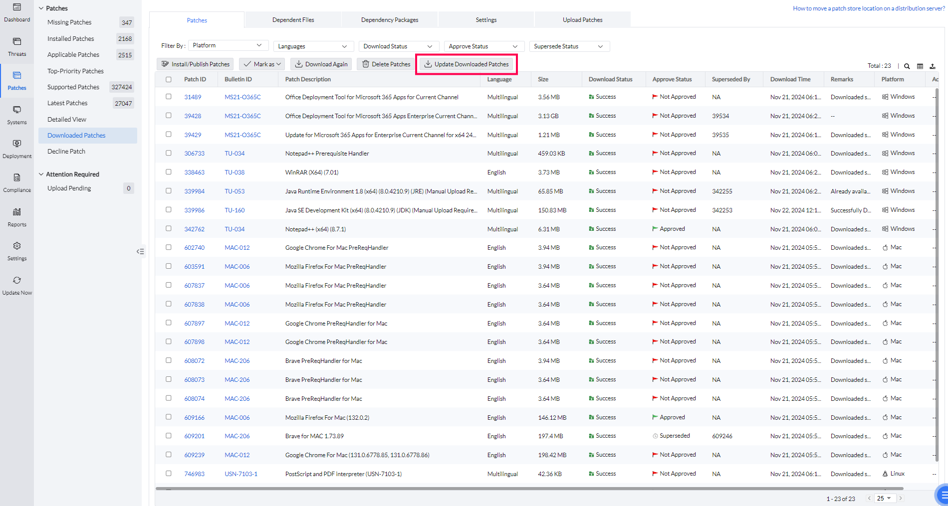 update downloaded patches