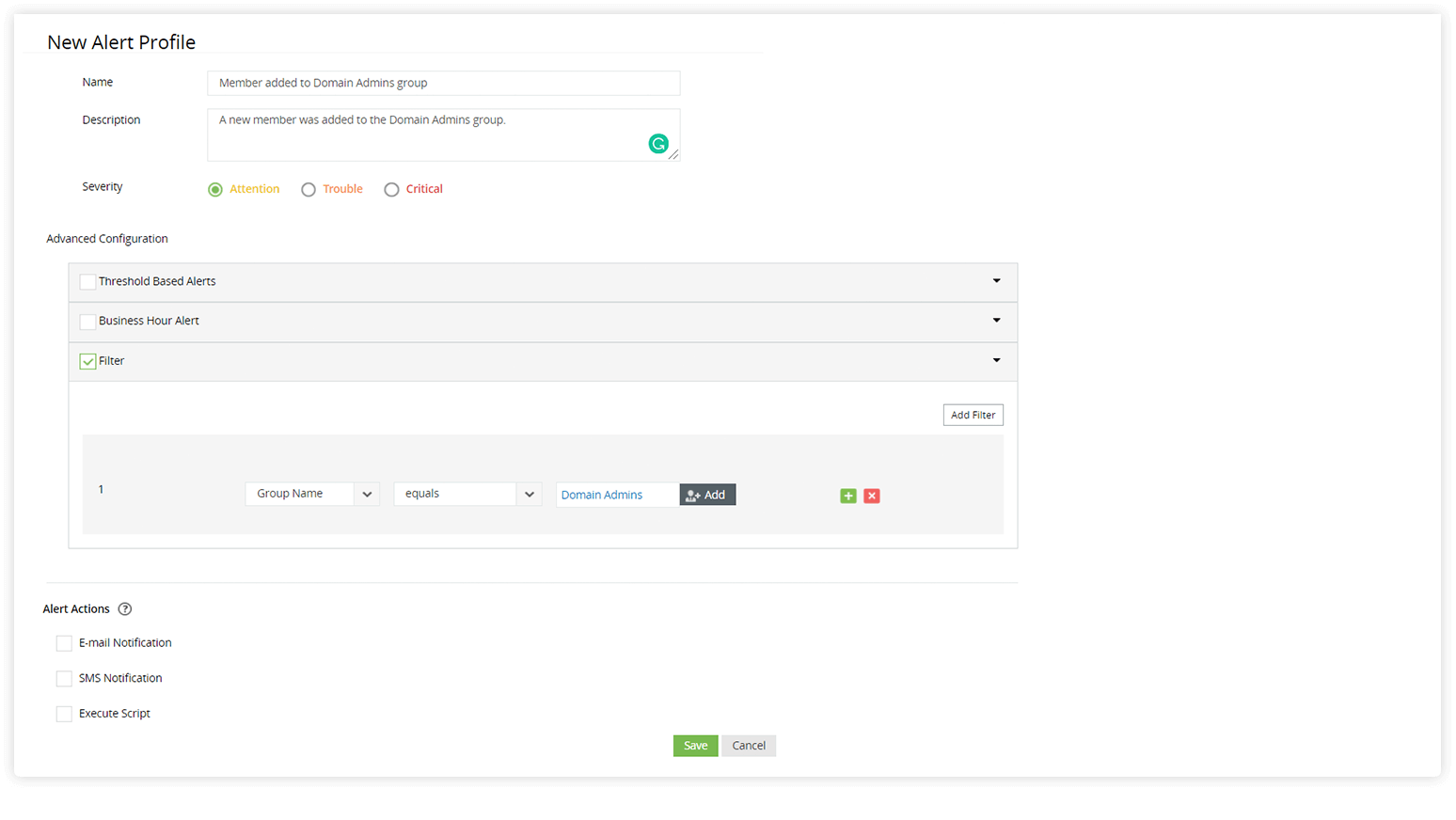 Create alert profile for group membership changes