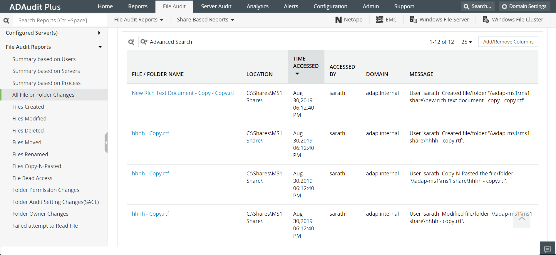 File/Folder changes alerts