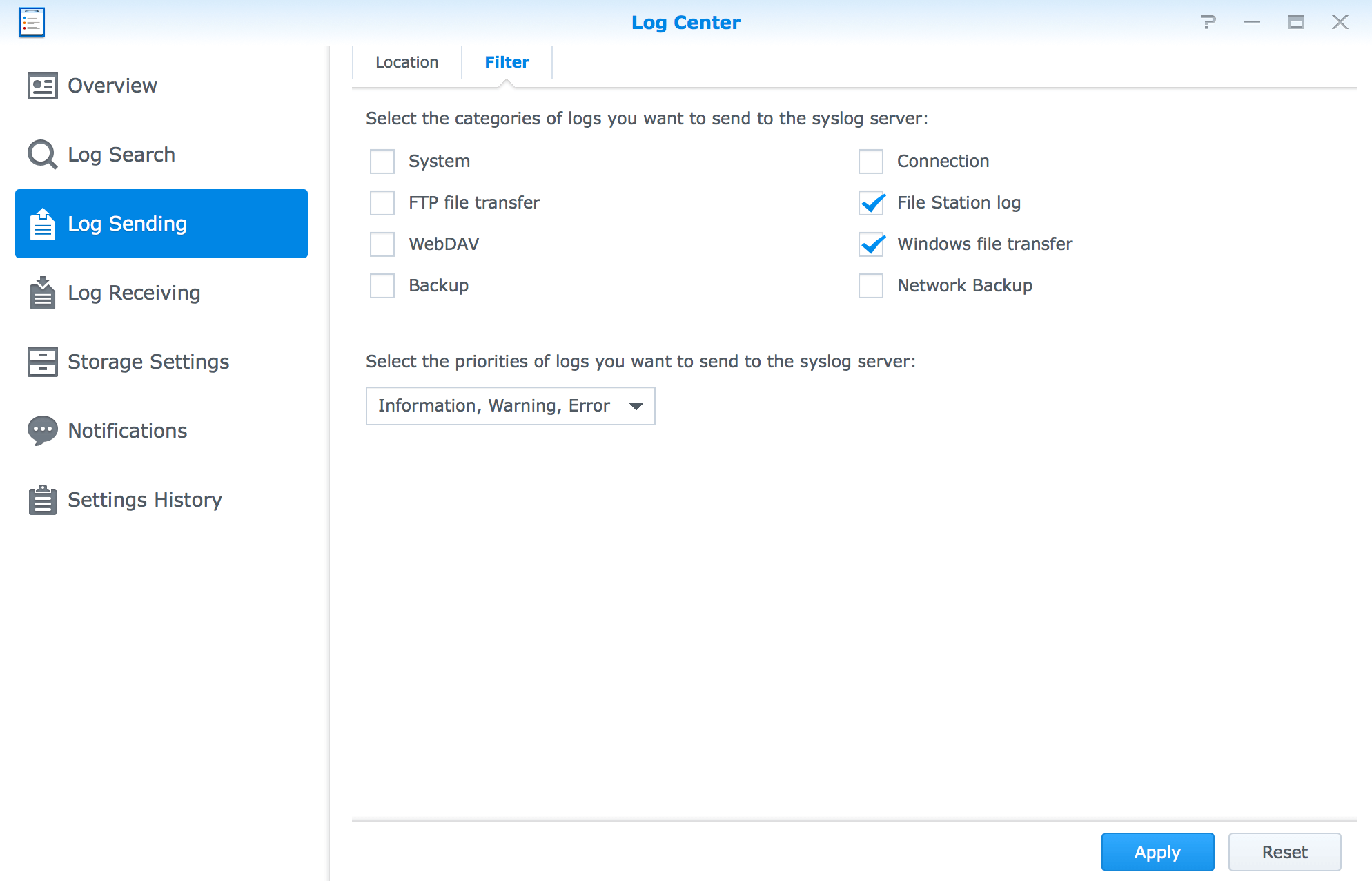 Synology NAS Log center Filter
