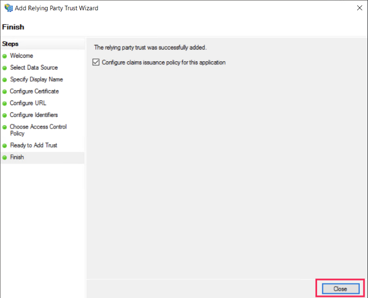 after finish close button