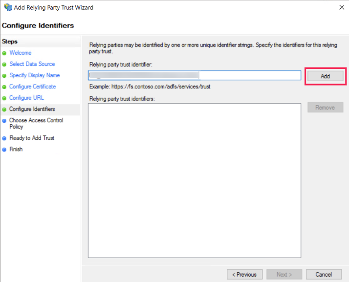 paste entity id in adfs page