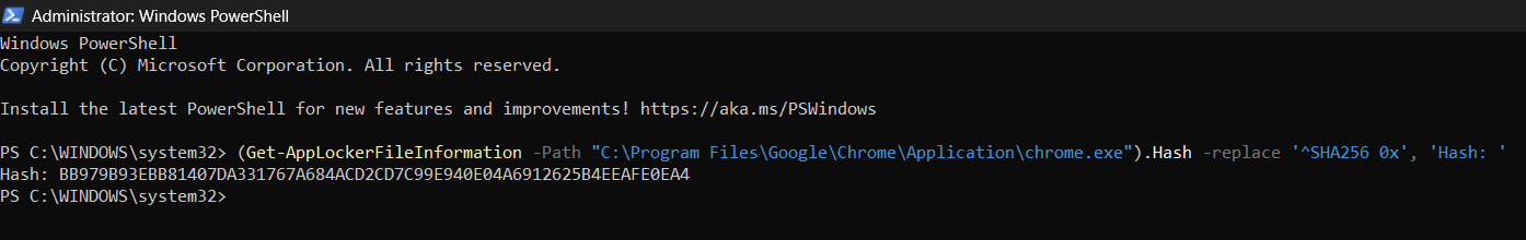 Applocker Hash for Block exe