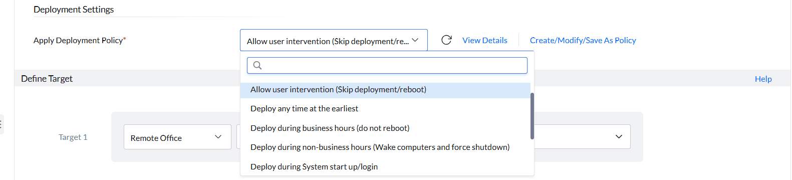 Deployment policy list