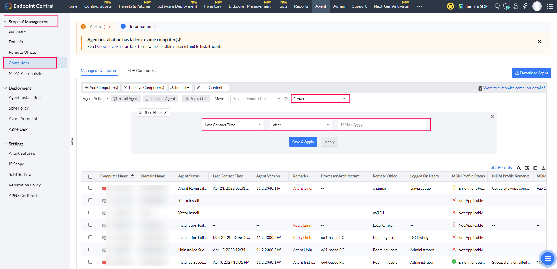 Verifying agent communication after Central Server migration