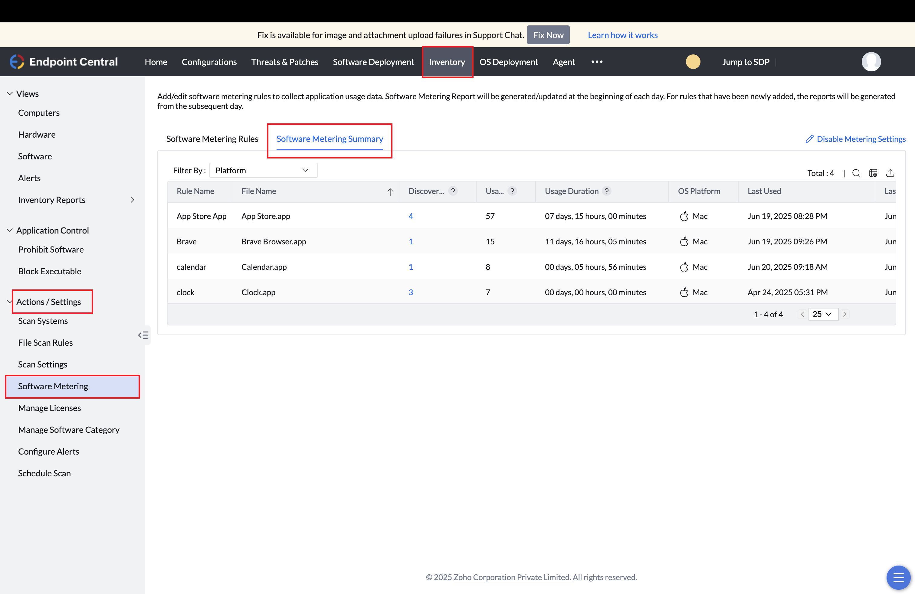 Software Metering Summary Navigation Mac