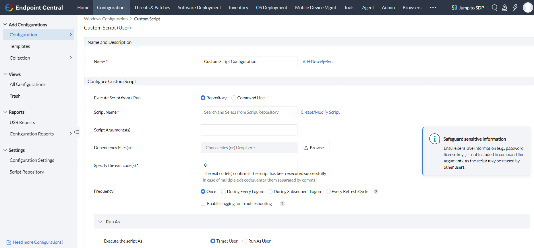 user custom script config UI