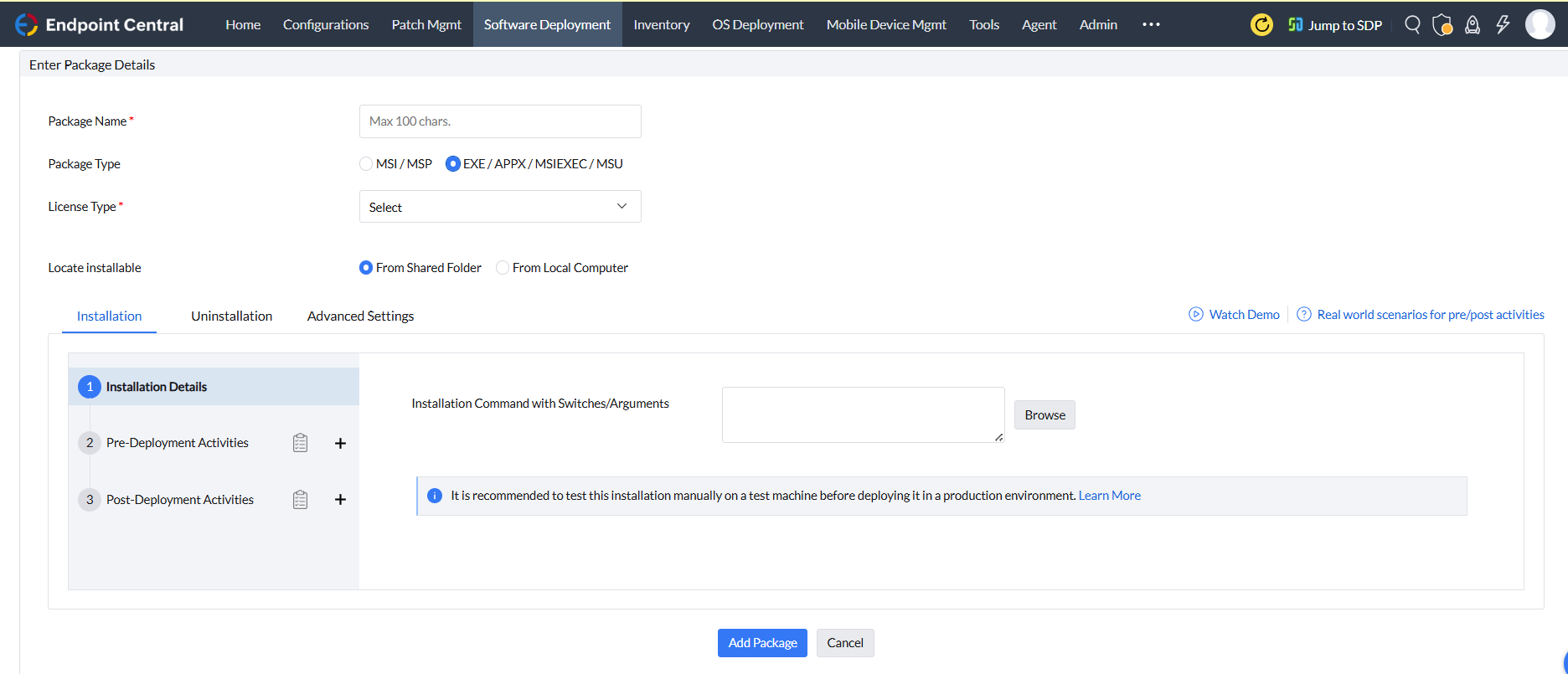 Windows EXE package creation