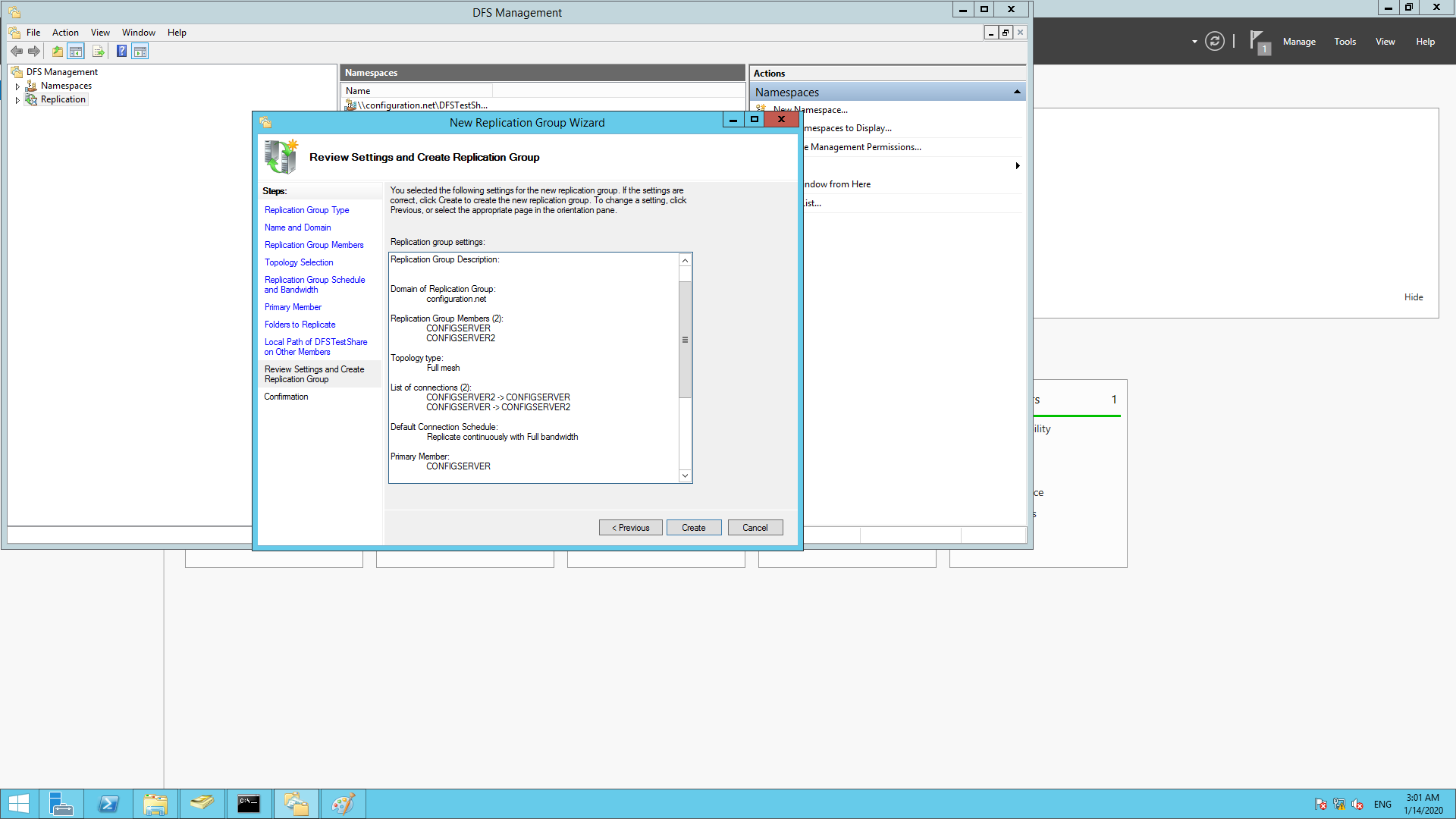 Viewing the summary of the New Replication Group created.