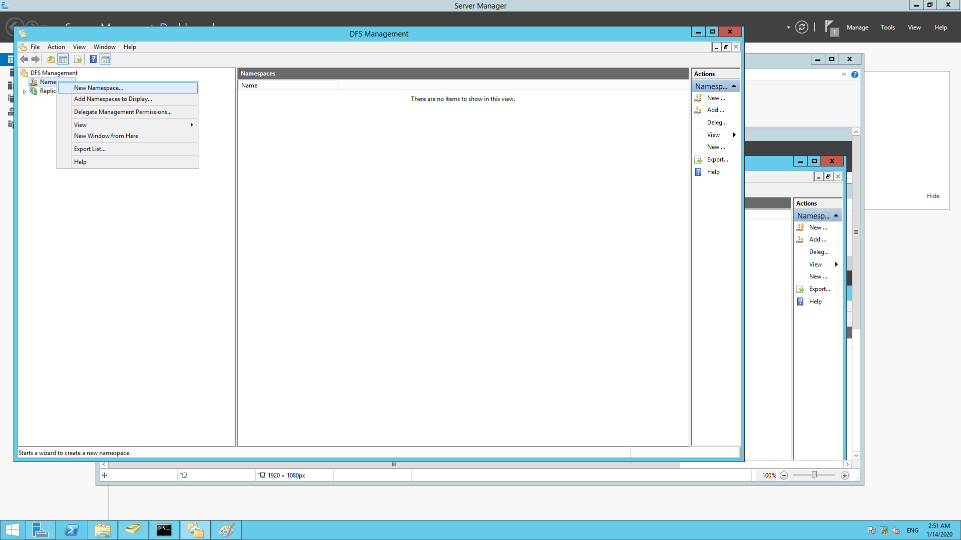 Navigating to add new Namespaces.