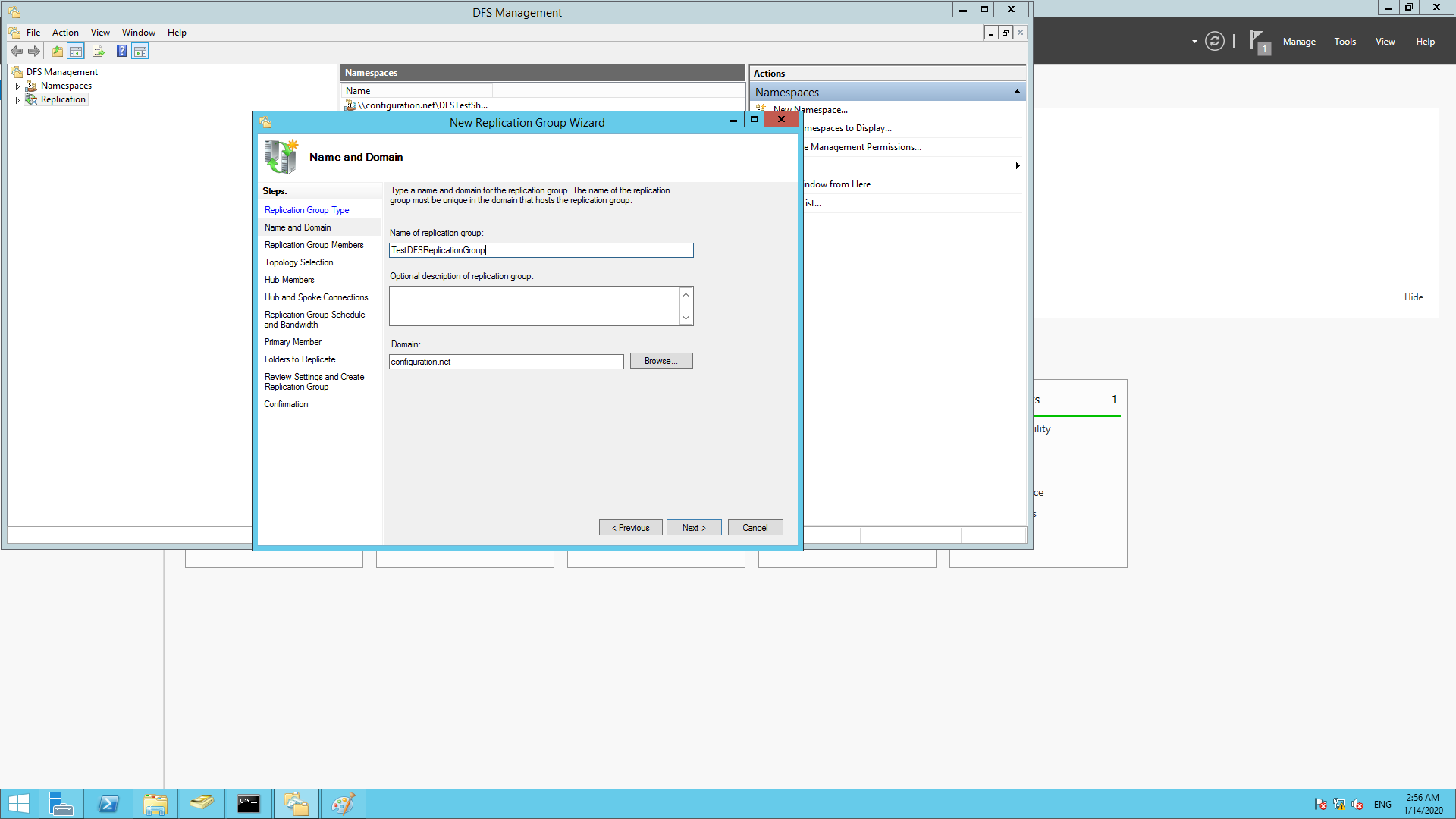 Providing the name of the replication group.