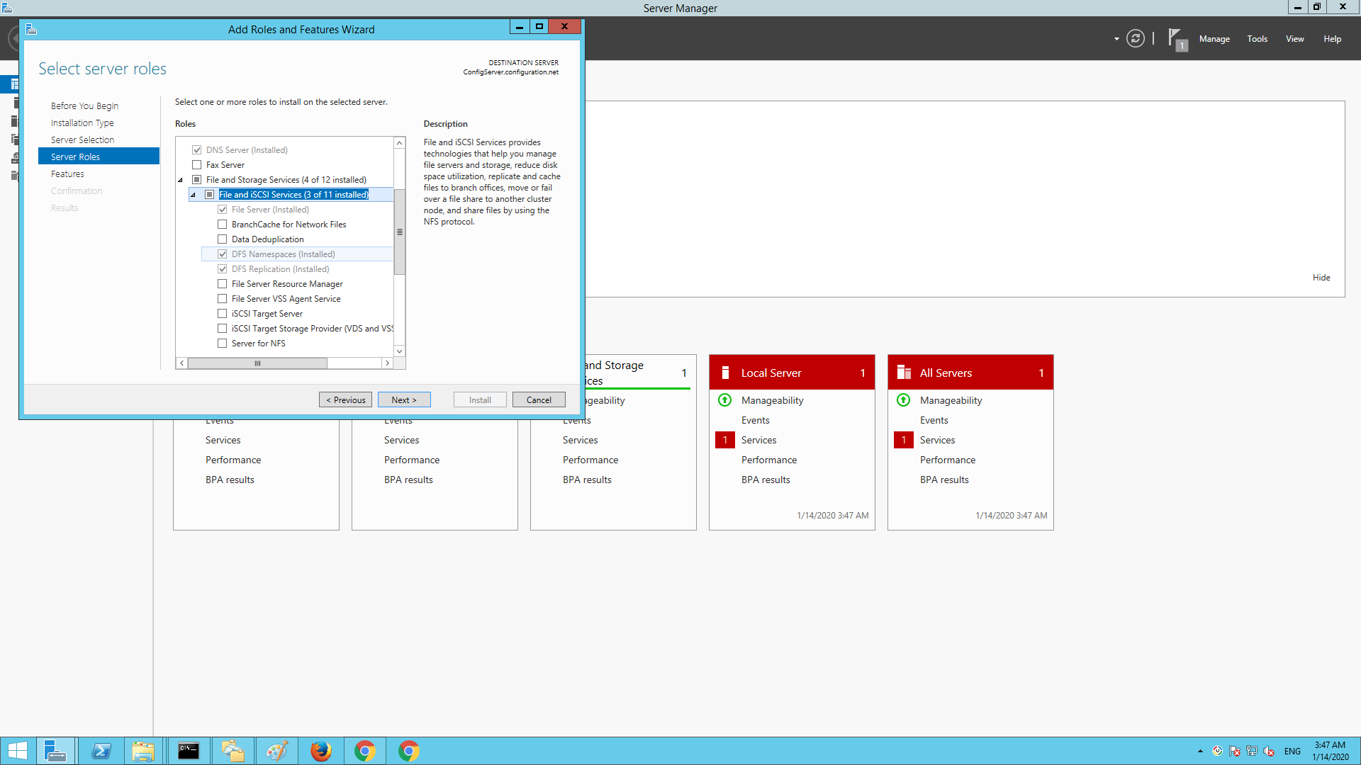 Selecting Server roles from the Add Roles and Features Wizard