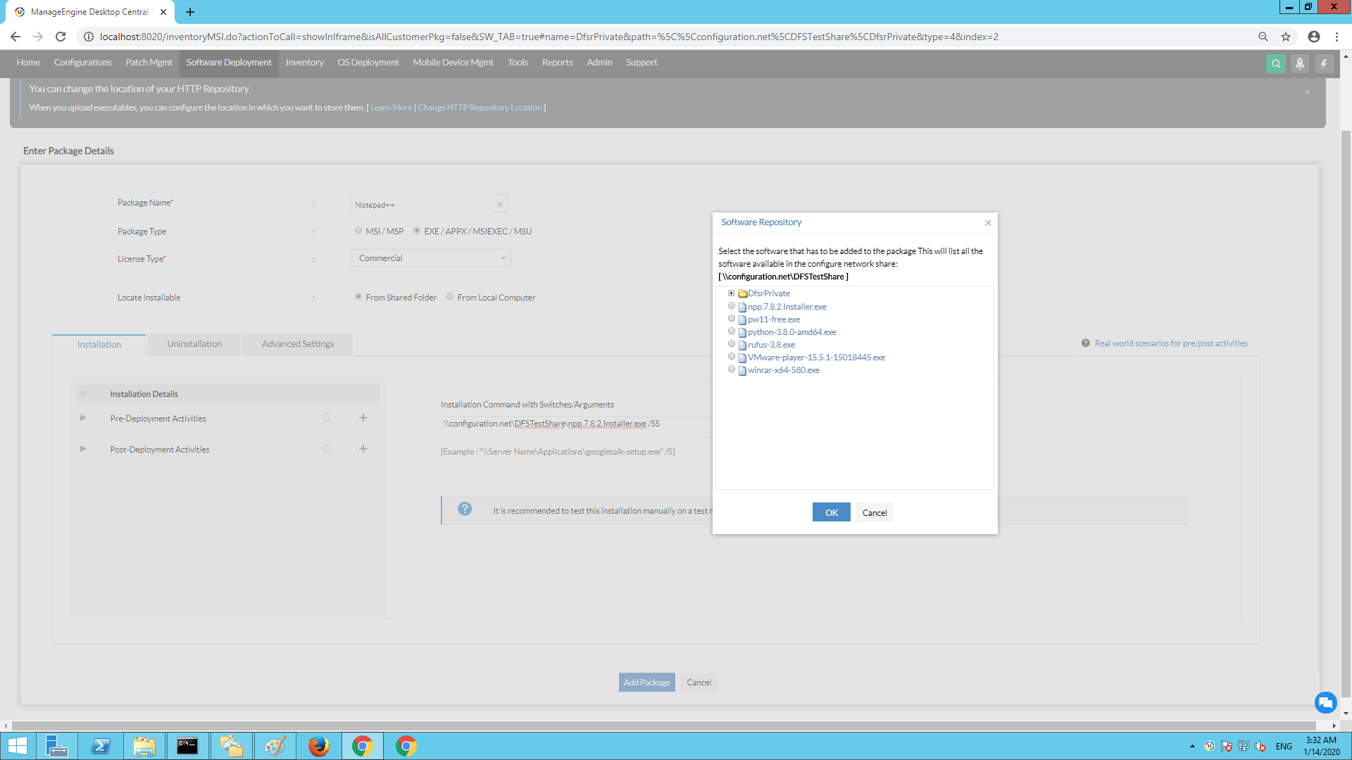 Software packages present in the DFS Share.