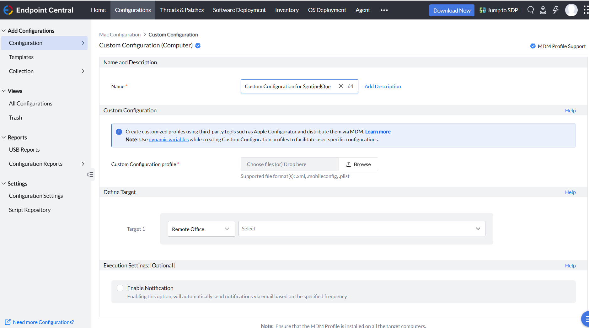 Mac Custom Configuration Console view