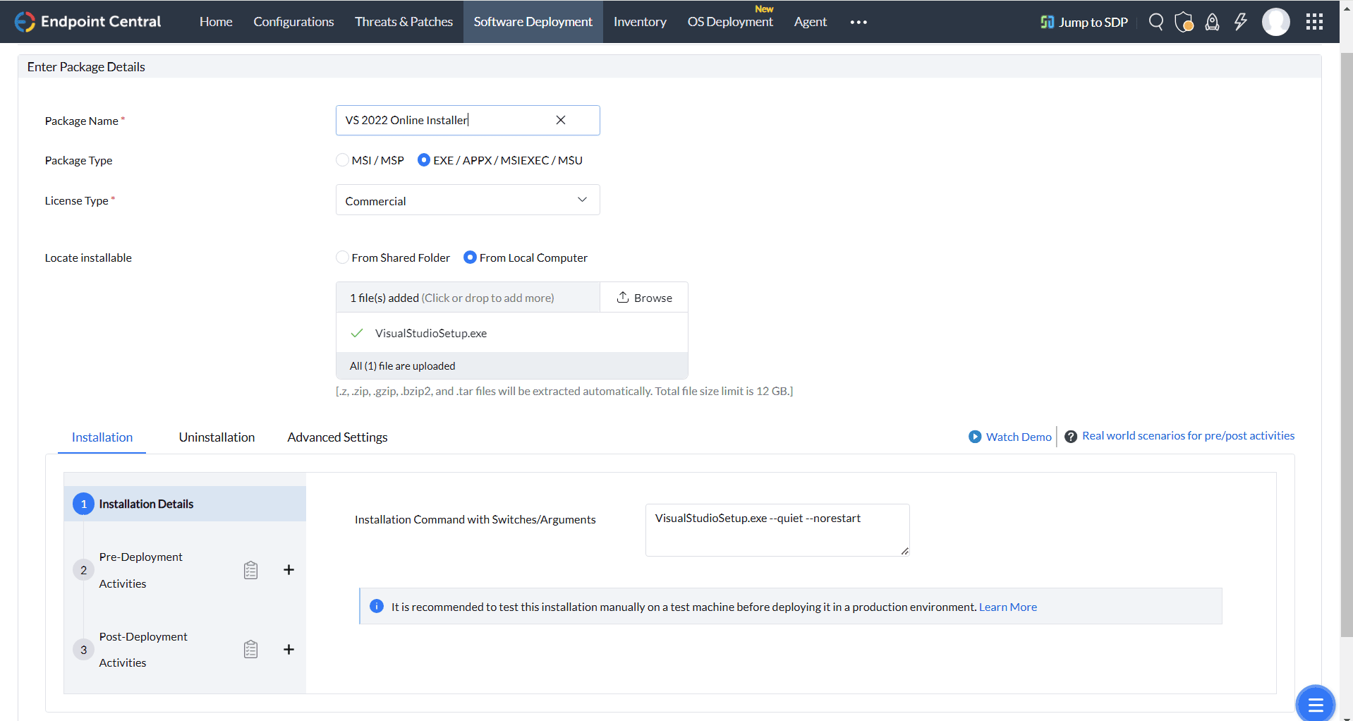 Visual Studio HTTP Path Package Creation