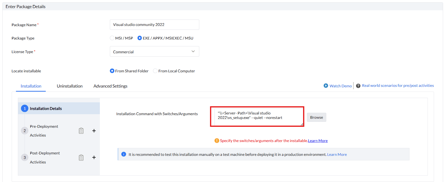 Visual Studio Network Share Path Package Creation