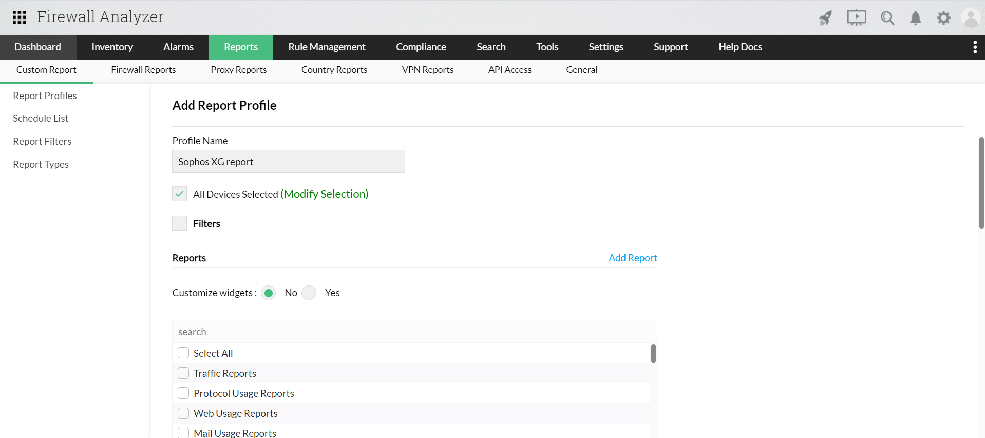 Sophos Custom Report - ManageEngine Firewall Analyzer