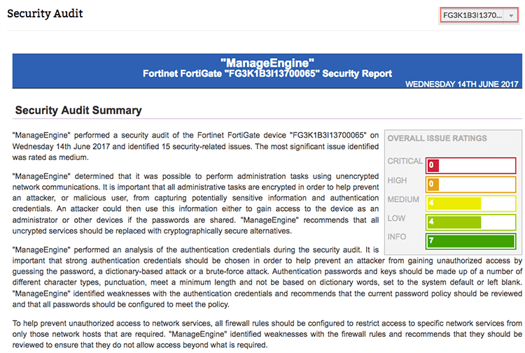 FortiGate Security Audit - ManageEngine Firewall Analyzer