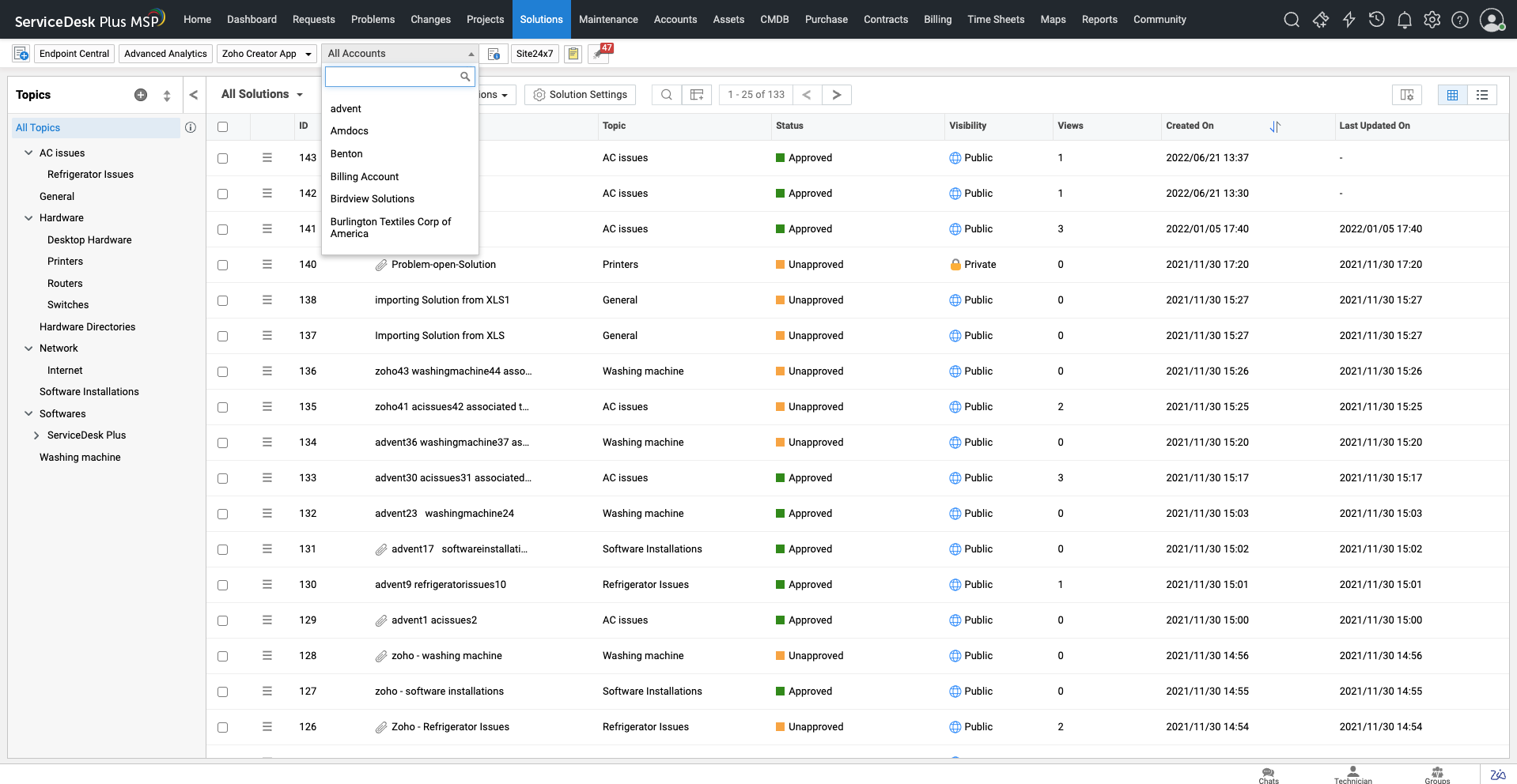 Account-specific knowledge base