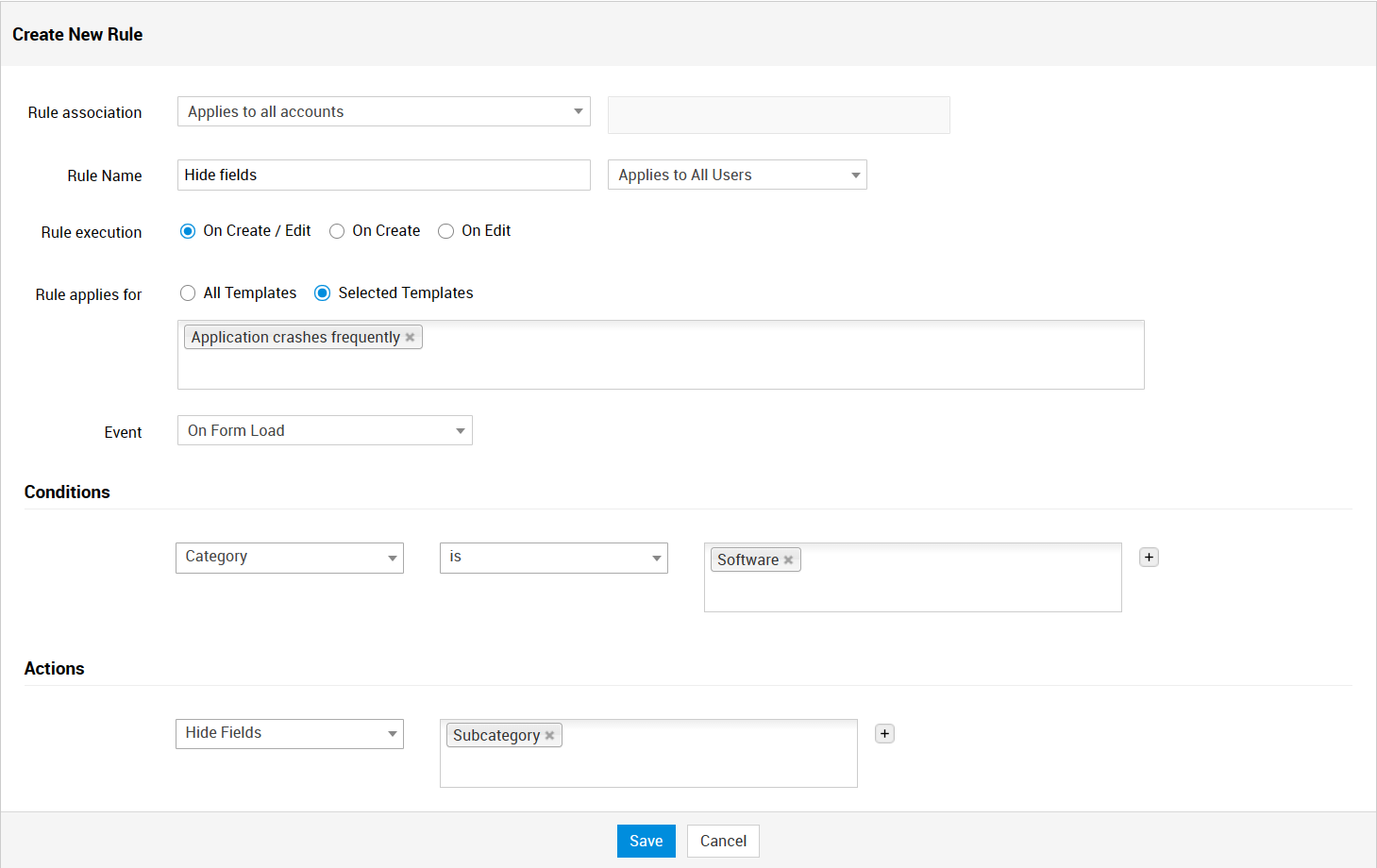 Field and form rules for custom request forms